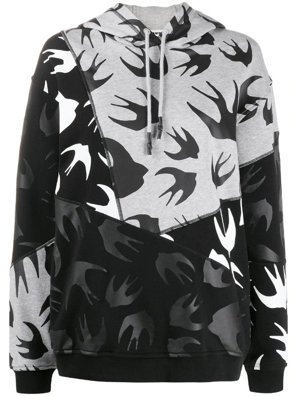 bird print drawstring hoodie
