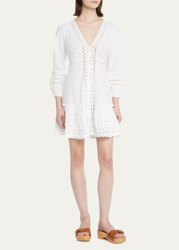 Daeja Embroidered Button-Front Mini Dress