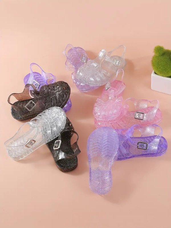 Casual Cute Jelly Color Sandals For Girls, Breathable Non-slip Sandals For Indoor Outdoor Beach, Spring And Autumn