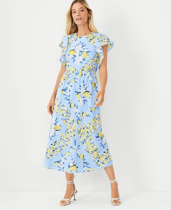 Lemon Ruffle Sleeve Maxi Dress | Ann Taylor