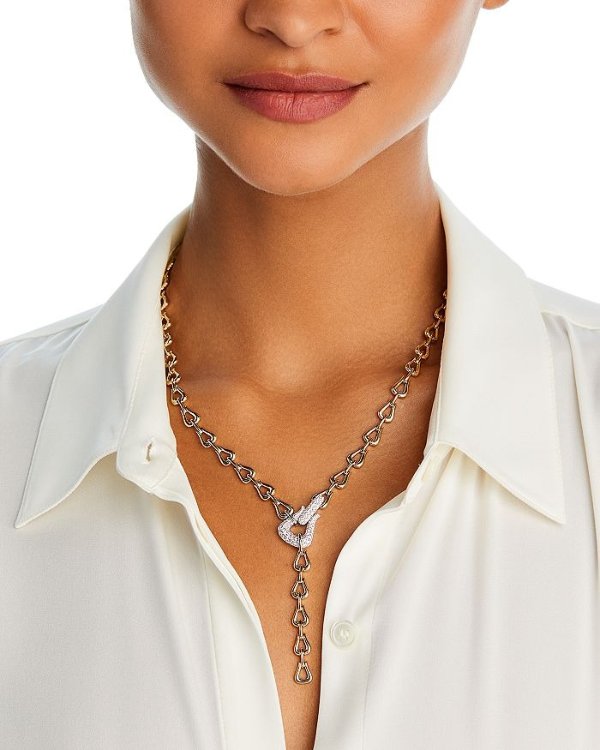 Diamond Buckle Lariat Necklace in 14K White & Yellow Gold, 1.0 ct. t.w.
