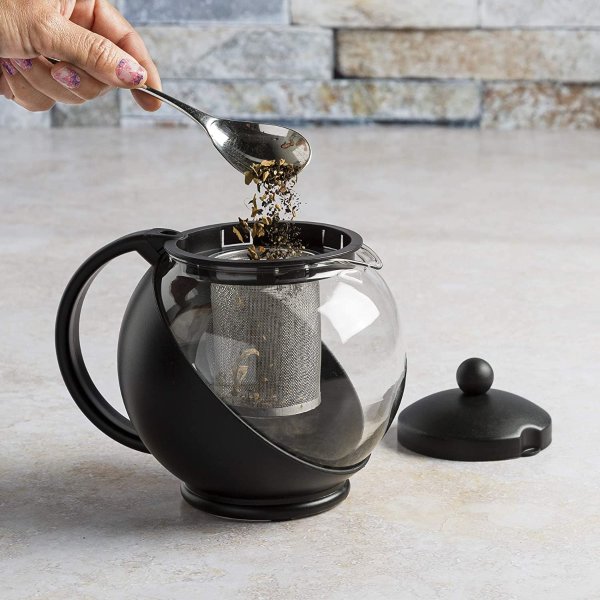 Primula 耐热玻璃茶壶 带可拆卸茶叶过滤网  40oz 黑色款