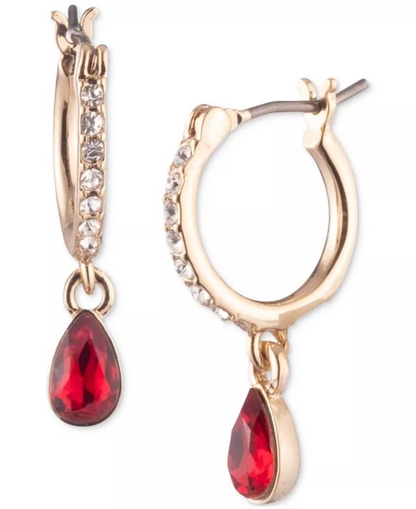 Gold-Tone Stone & Crystal Dangle Small Huggie Hoop Earrings