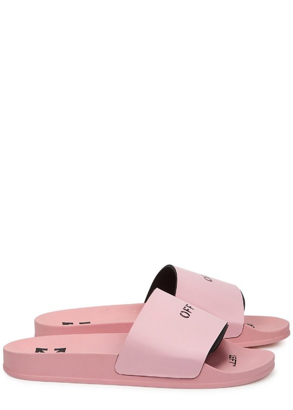 浅粉色logo拖鞋