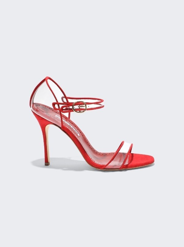 Manolo Blahnik Fersen Transparent Ankle Strap High Heel Sandals Red