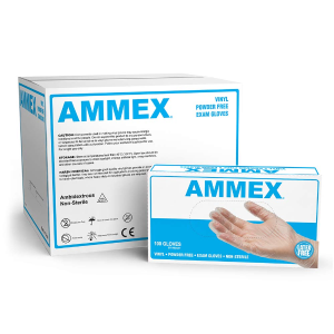 AMMEX Medical Clear Vinyl Gloves - 4 mil, Latex Free, Powder Free, Disposable, Non-Sterile, XLarge, VPF68100, Case of 1000