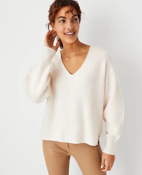 Ribbed V-Neck Sweater | Ann Taylor