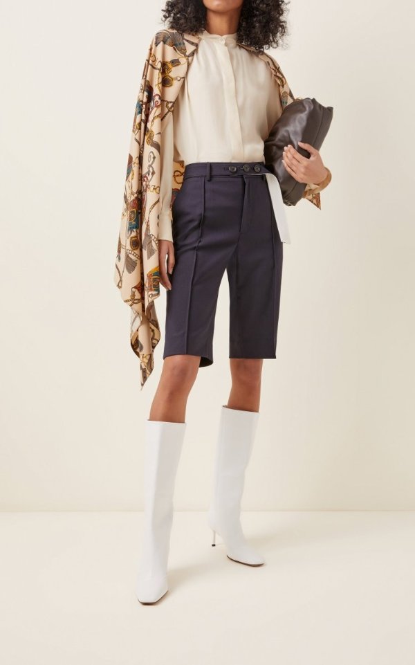 Belted Wool-Blend Knee-Length Shorts