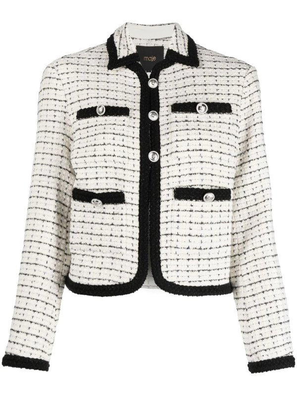 contrast-trim tweed jacket