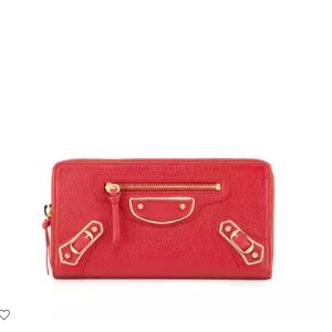 Balenciaga Metallic Edge Zip-Around Wallet, Red