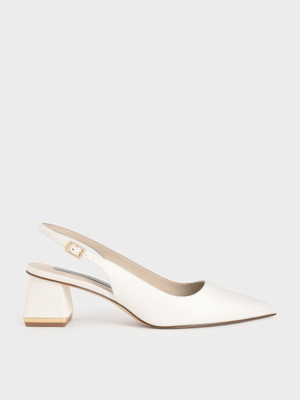 Cream Metallic Accent Slingback Pumps | CHARLES &amp; KEITH