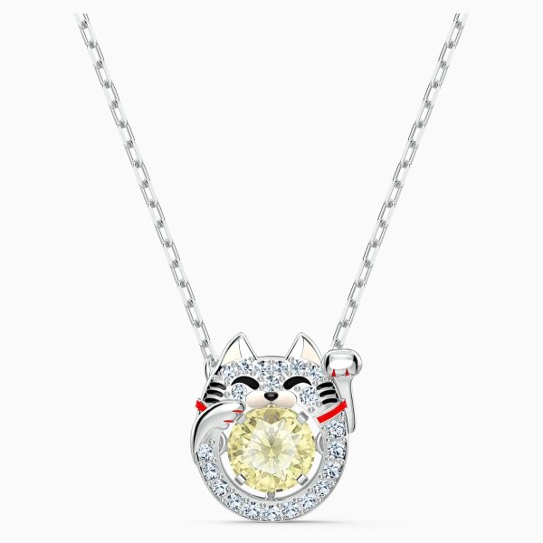 Sparkling Dance Cat Necklace, Light multi-colored, Rhodium plated by