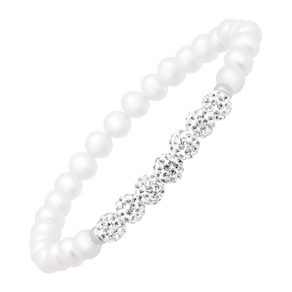 Crystaluxe Freshwater Pearl Bead Bracelet with Swarovski Crystals in Sterling Silver | Pearl Bead Bracelet with Swarovski Crystals | Jewelry.com