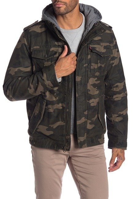 Faux Shearling Lined Hooded Military Jacket