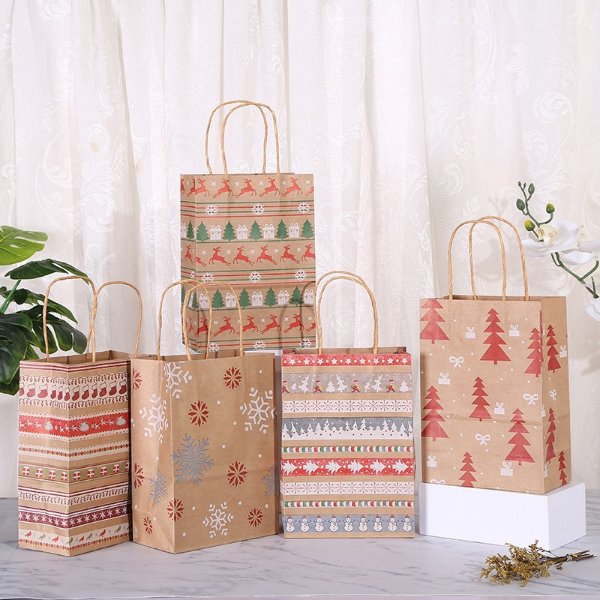 10pcs 21*15*8cm Christmas Gift Bag, Kraft Paper Bag, Goodie Bag, Goody Bag | 30% Off Coupon For All New Users. | Temu