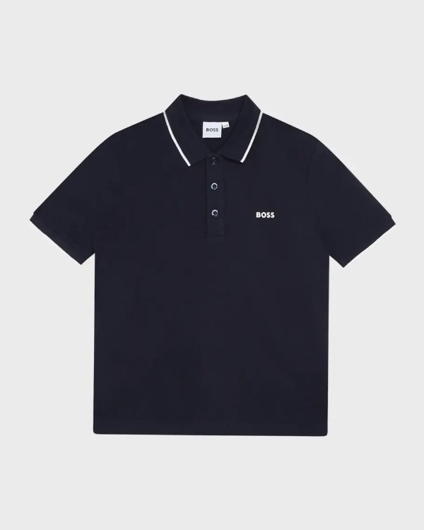 Boy's Logo Cotton Knit Short-Sleeve Polo Shirt, Size 4-16