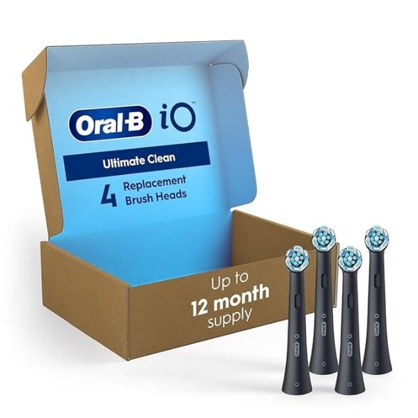iO Series Ultimate Clean Replacement Brush Head for Oral-B iO Series Electric Toothbrushes, Black, 4 Count