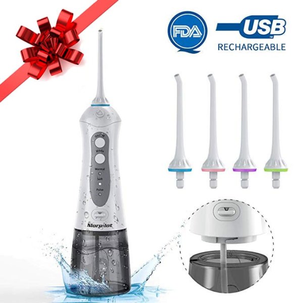 Cordless Water Flosser Water Pick Dental Oral Irrigator with 4 Jet Nozzles Replacement FDA Approved