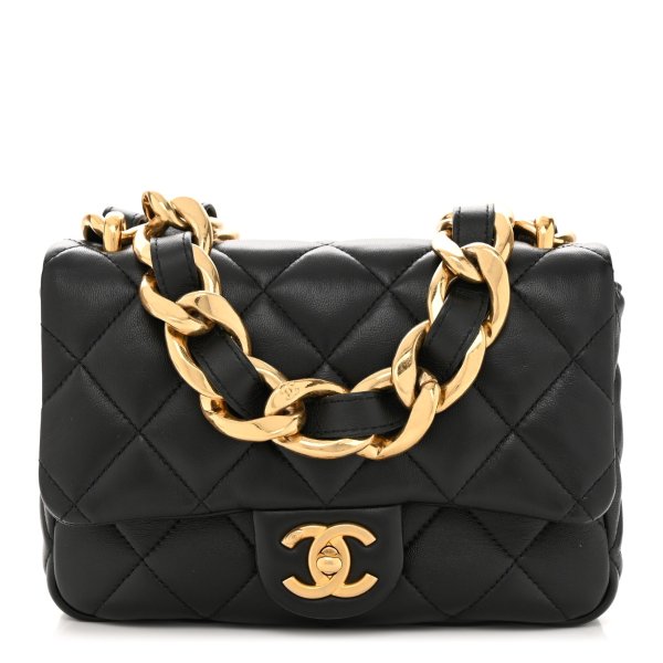 Lambskin Quilted Small Funky Town Flap Black