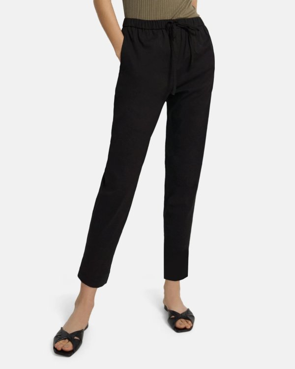 Slim Cropped Jogger in Stretch Linen