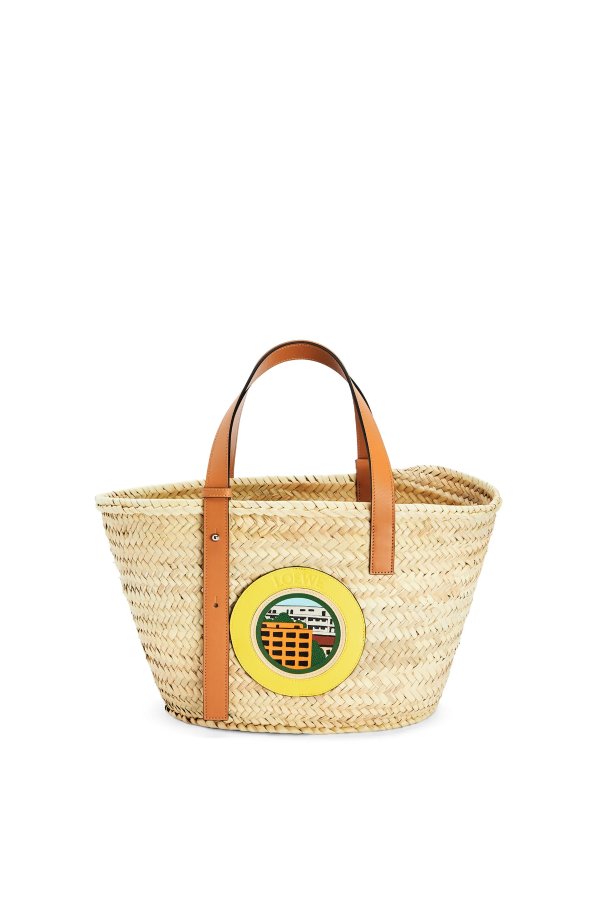 L.A. Series Basket bag in palm leaf and calfskin Natural/Multicolor - LOEWE
