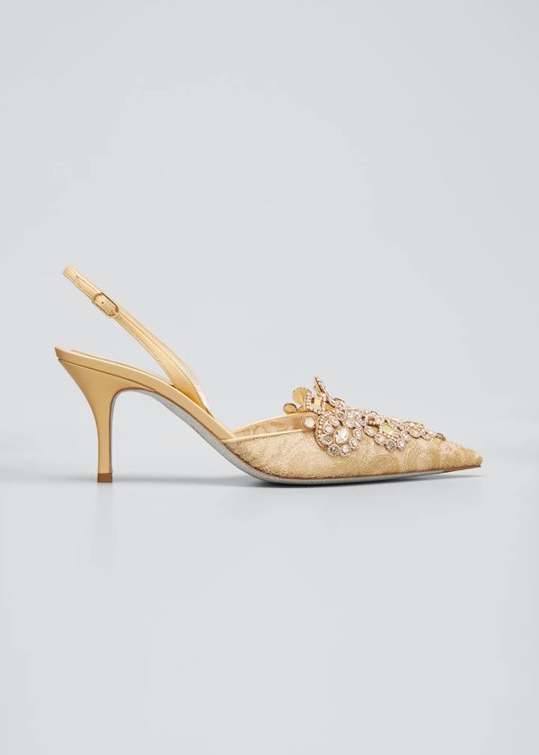 Veneziana Embroidered Lace Mid-Heel Pumps