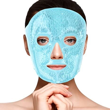 Cooling Gel Face Mask Freezable Ice Face Mask Hot Cold Face Compress for Migraines, Headache, Stress, Redness, Puffiness, Acne - Blue