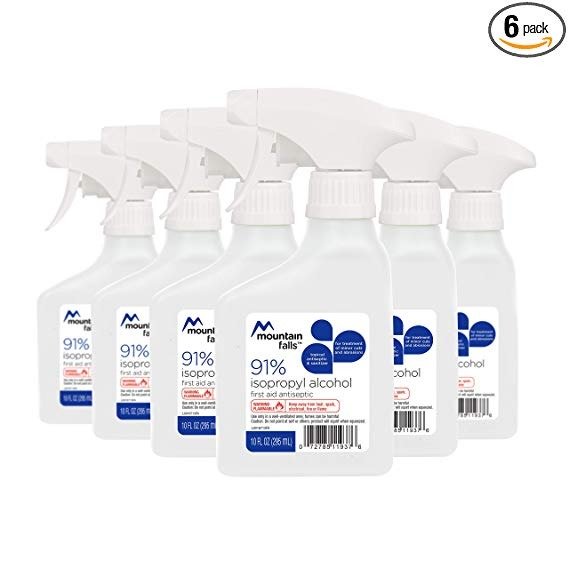 91% Isopropyl Alcohol First Aid Antiseptic for Treatment of Minor Cuts and Scrapes, Spray Bottle, 10 Fluid Ounce (Pack of 6)