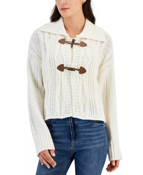 Juniors' Cable-Knit Toggle-Front Cardigan