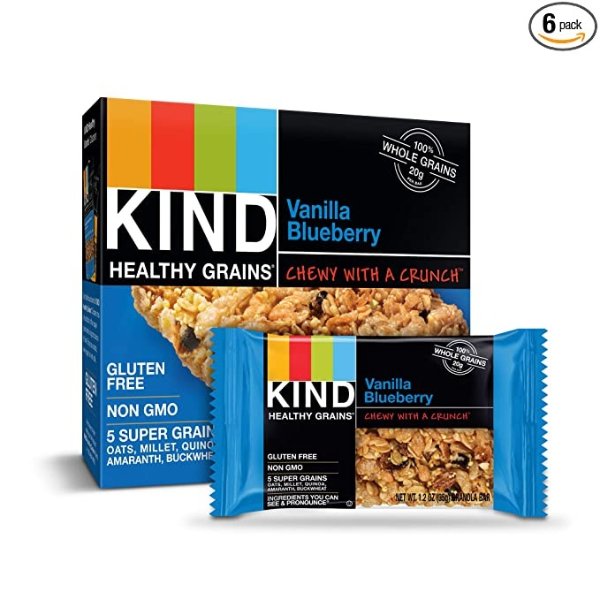 Healthy Grains Bars, Vanilla Blueberry, Gluten Free, 1.2 oz, 5 Count (6 Pack)