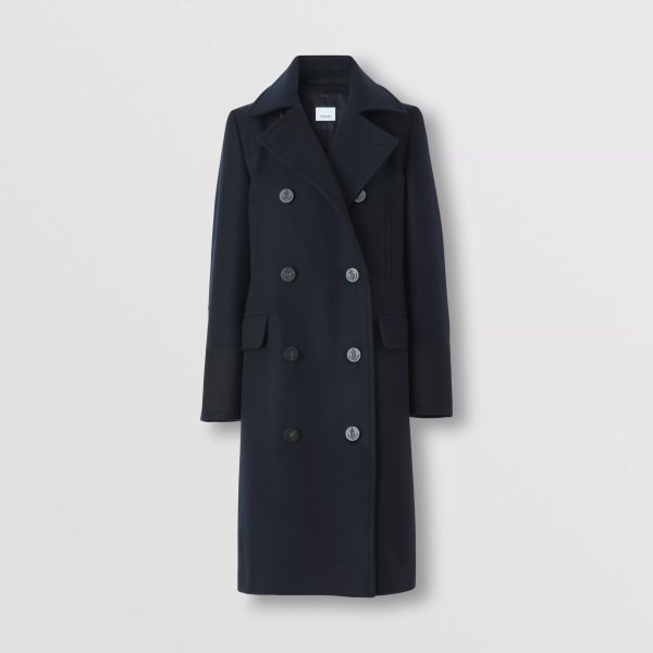 Embroidered Cuff Wool Pea Coat