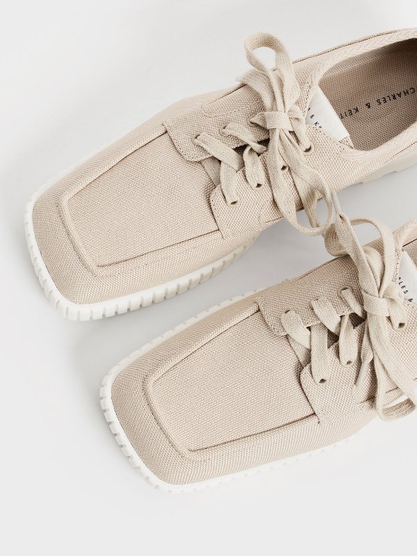 Beige Recycled Polyester Low-Top Sneakers | CHARLES &amp; KEITH