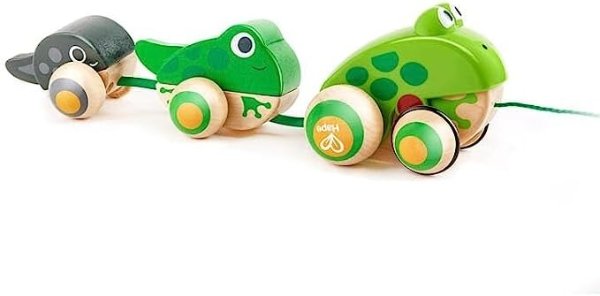 Pull Along Frog Family with Anti-Rollover Wheels, Toddler Push and Pull Toys