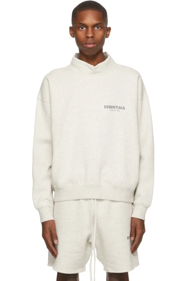 Off-White Mock Neck Pullover Sweatshirt