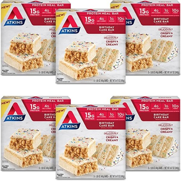 Birthday Cake Protein Meal Bar. Crispy & Creamy with Real Almond Butter. Keto-Friendly, 5 Count (Pack of 6)
