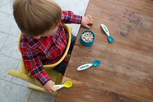 2nd Stage Ergonomic Baby Cutlery, Spoon & Fork with Travel Case, Peacock