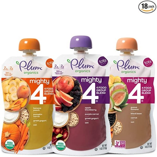 Organics Mighty 4, Organic Toddler Food, Variety Pack, 4 Ounce (Pack of 18)