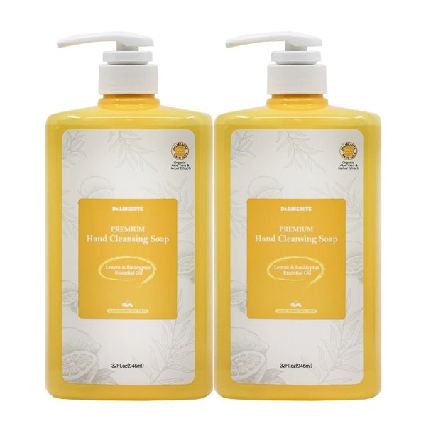 Premium Hand Cleansing Liquid Soap, Eucalyptus & Lemon Natural Essential Oils, 32 Fl oz, 2 Packs
