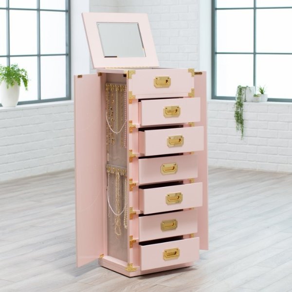 Campaign Trunk Jewelry Armoire - High Gloss Blush