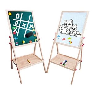 Didcant Wooden Kids Easel Double-Sided Adjustable Chalk Drawing Blackboard