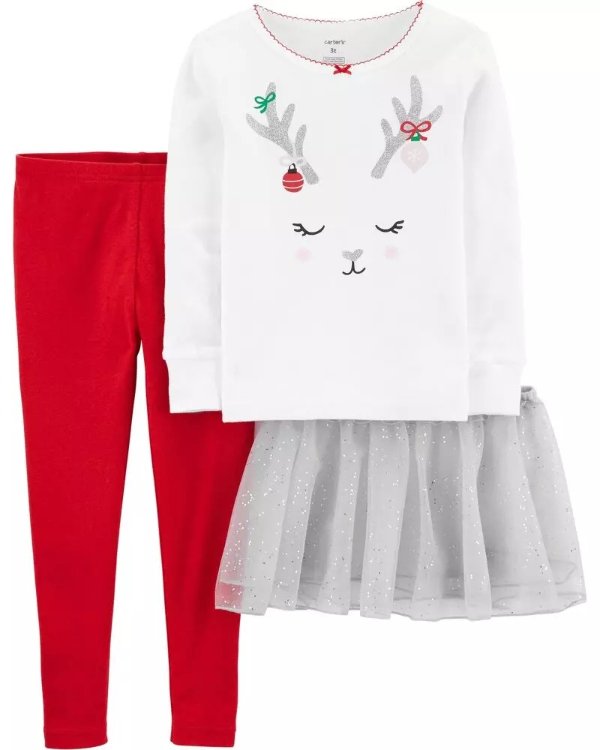 3-Piece Reindeer Snug Fit Cotton PJs