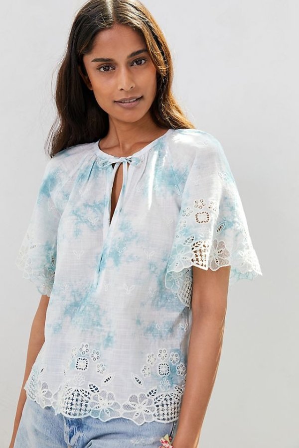 Embroidered Tie-Dye Blouse