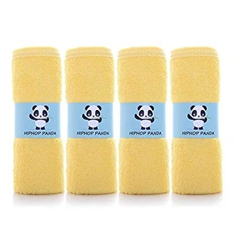 HIPHOP PANDA Bamboo Burp Cloths - Thickening 2 Layer Ultra Absorbent Burping Cloth for Baby Boys and Girls, Newborn Essentials Towel - Milk Spit Up Rags - Burpy for Unisex - （4 Pack） (Yellow)