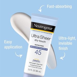 Amazon Neutrogena Ultra Sheer Dry-Touch Water Resistant and Non-Greasy Sunscreen Lotion with Broad Spectrum SPF 45 Sale