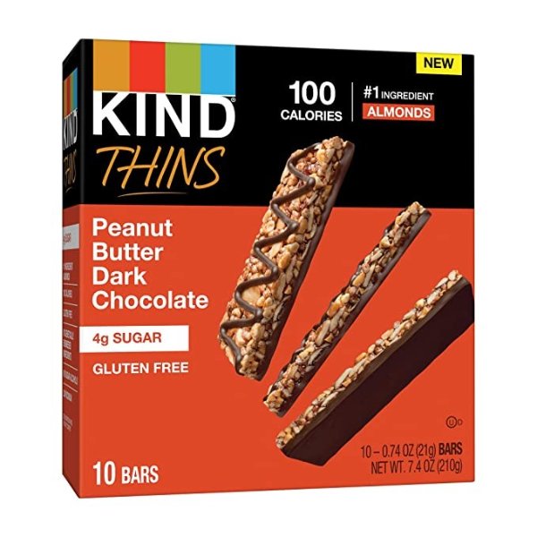 Thins, Peanut Butter Dark Chocolate Bars, Gluten Free, 100 Calorie, 60 Count