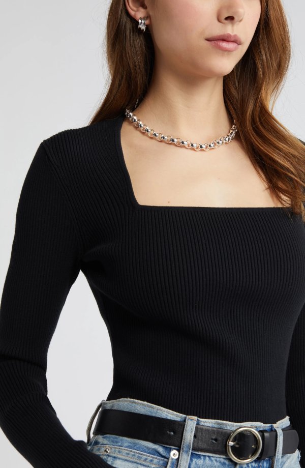 Luxe Sculpt Square Neck Long Sleeve Top