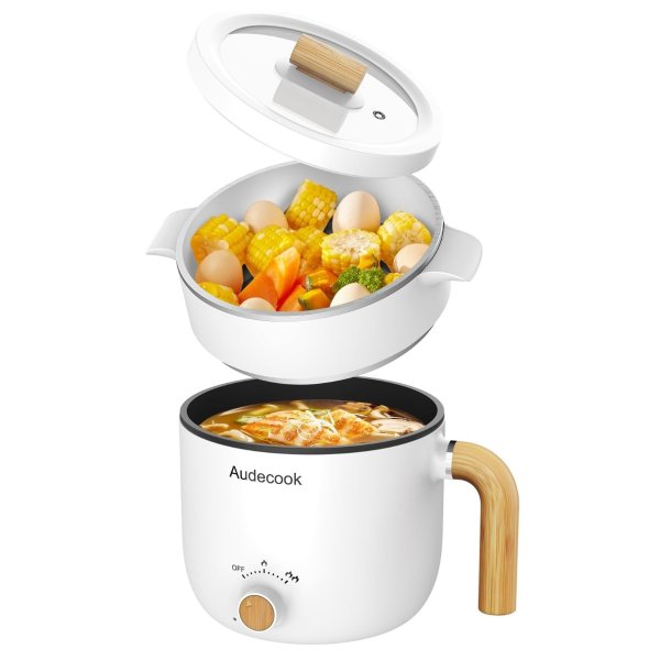 Audecook Hot Pot Electric with Steamer, 1.5L
