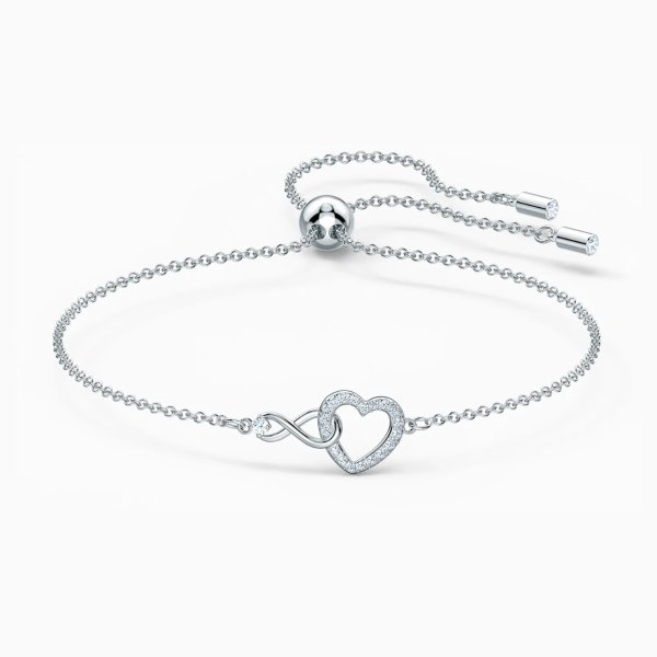 Infinity Heart Bracelet, White, Rhodium plated by