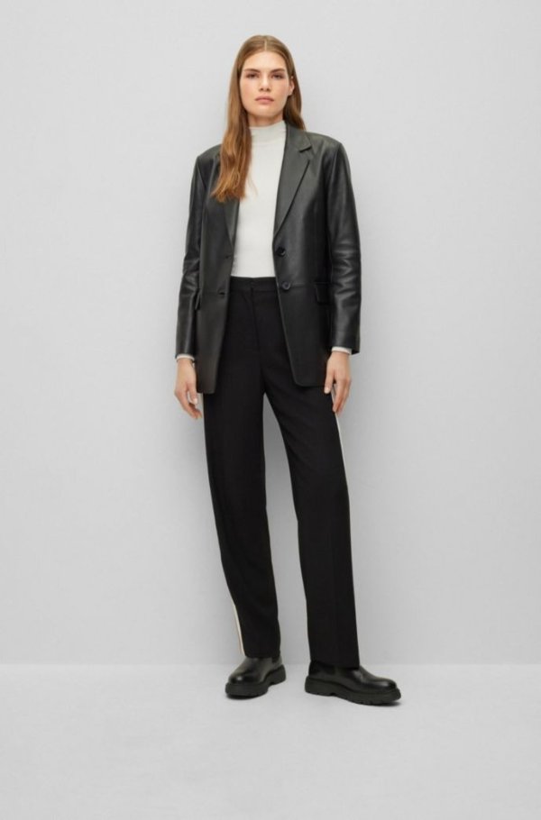 Long-length leather jacket with logo lining Extra-slim-fit long-sleeved top with mock neckline by BOSS
