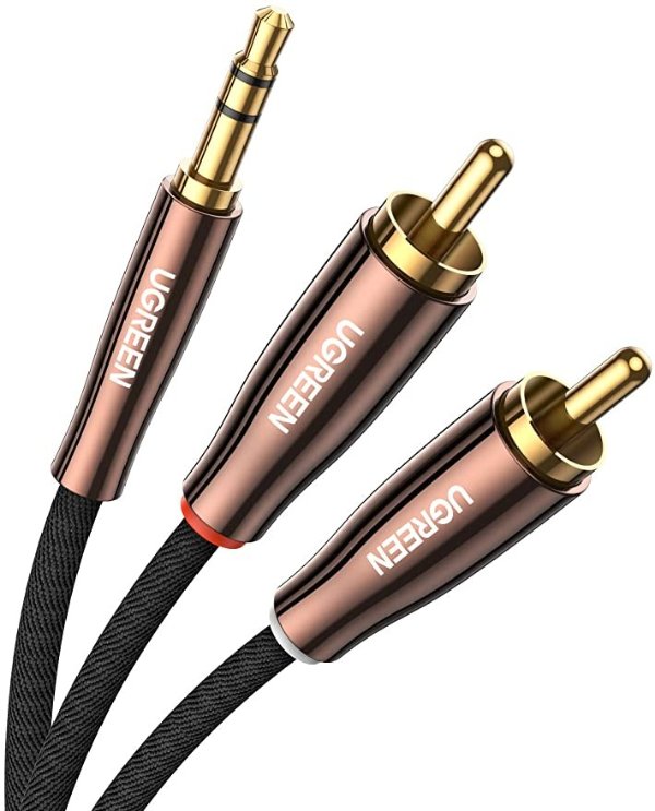RCA Cable RCA to 3.5mm Audio Cable Male Braided 2 RCA to Aux Headphone Jack Phono Y Splitter Lead Compatible with HiFi Amplifier DJ Controller Speaker Car Stereo Turntable Soundbar 6FT
